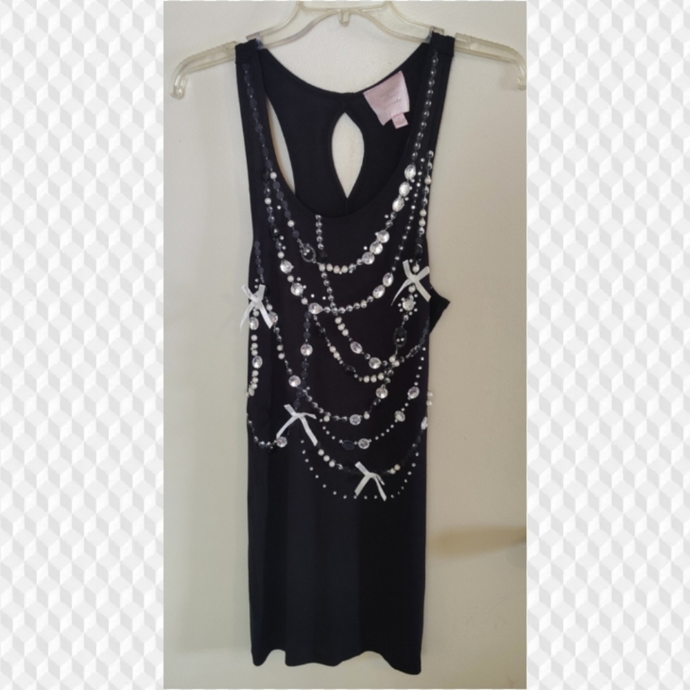 Romeo & Juliet Couture Black and White Pearls, Bows, and Rhinestones Dress/Tunic
